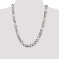 Sterling Silver 24" 11.0mm Pavé Flat Figaro Chain with Lobster Clasp and Anti-Tarnish Coating by Lumare Gioia