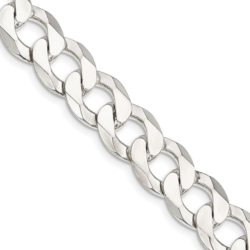Sterling Silver 24" 11.75mm Flat Curb Chain with Anti-Tarnish Coating by Lumare Gioia