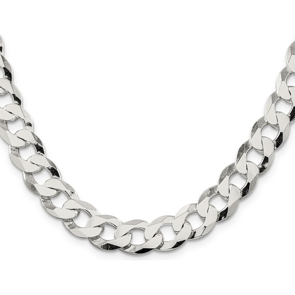 Sterling Silver 24" 11.75mm Flat Curb Chain with Anti-Tarnish Coating by Lumare Gioia