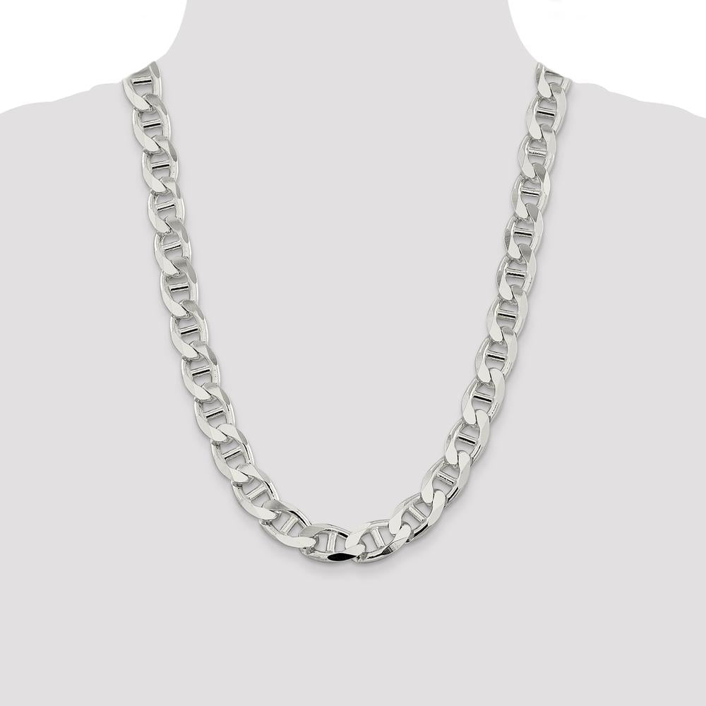 Sterling Silver 24" 13.5mm Diamond-Cut Flat Anchor Curb Chain by Lumare Gioia