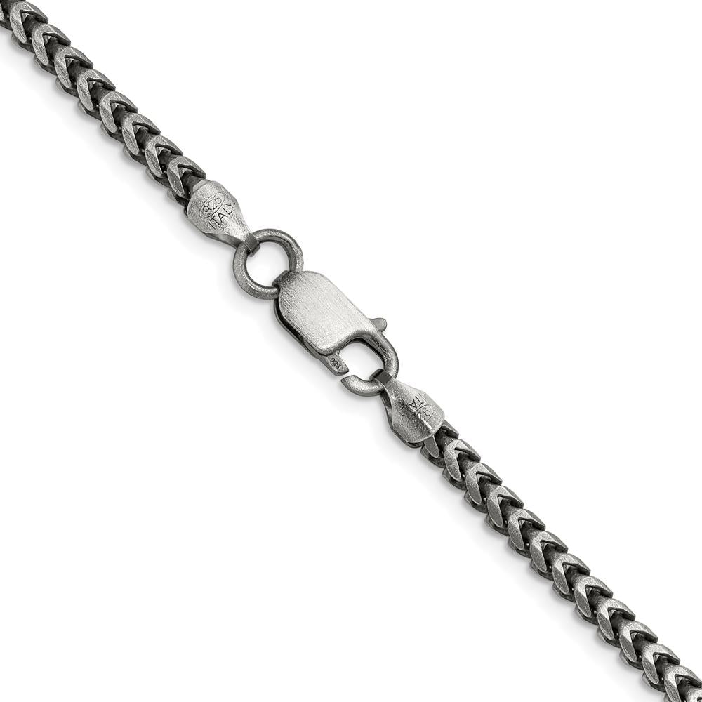 Sterling Silver 24" 3.1mm Antiqued Diamond-Cut Square Franco Chain Necklace by Lumare Gioia