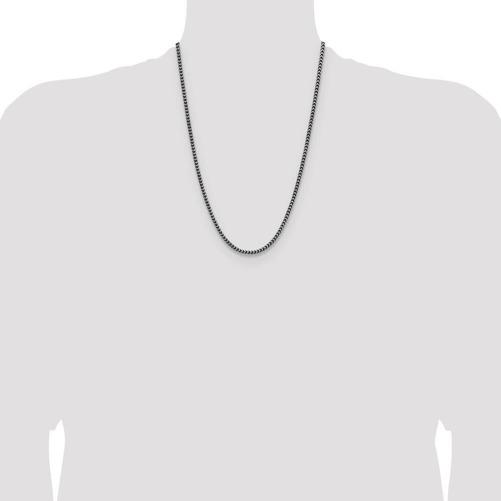 Sterling Silver 24" 3.1mm Antiqued Diamond-Cut Square Franco Chain Necklace by Lumare Gioia