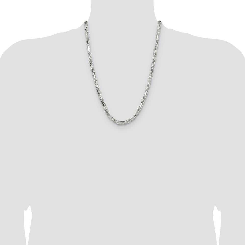 Sterling Silver 24" 4.75mm Diamond-Cut Figaro Chain with Lobster Clasp by Lumare Gioia