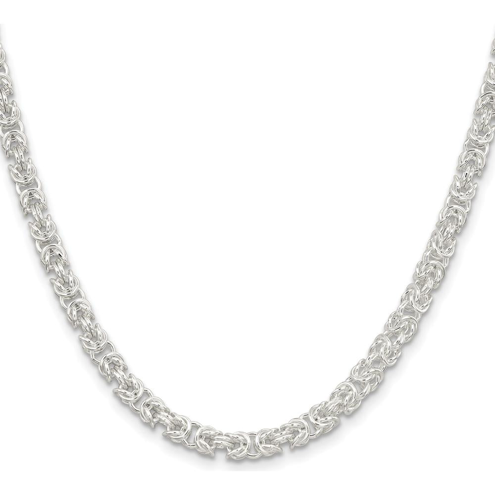 Sterling Silver 24" 4.75mm Rounded Byzantine Chain Necklace with Polished Finish by Lumare Gioia