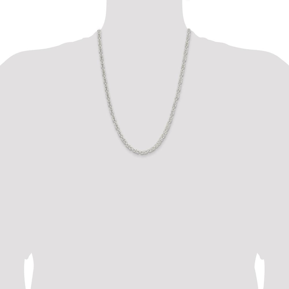 Sterling Silver 24" 4.75mm Rounded Byzantine Chain Necklace with Polished Finish by Lumare Gioia