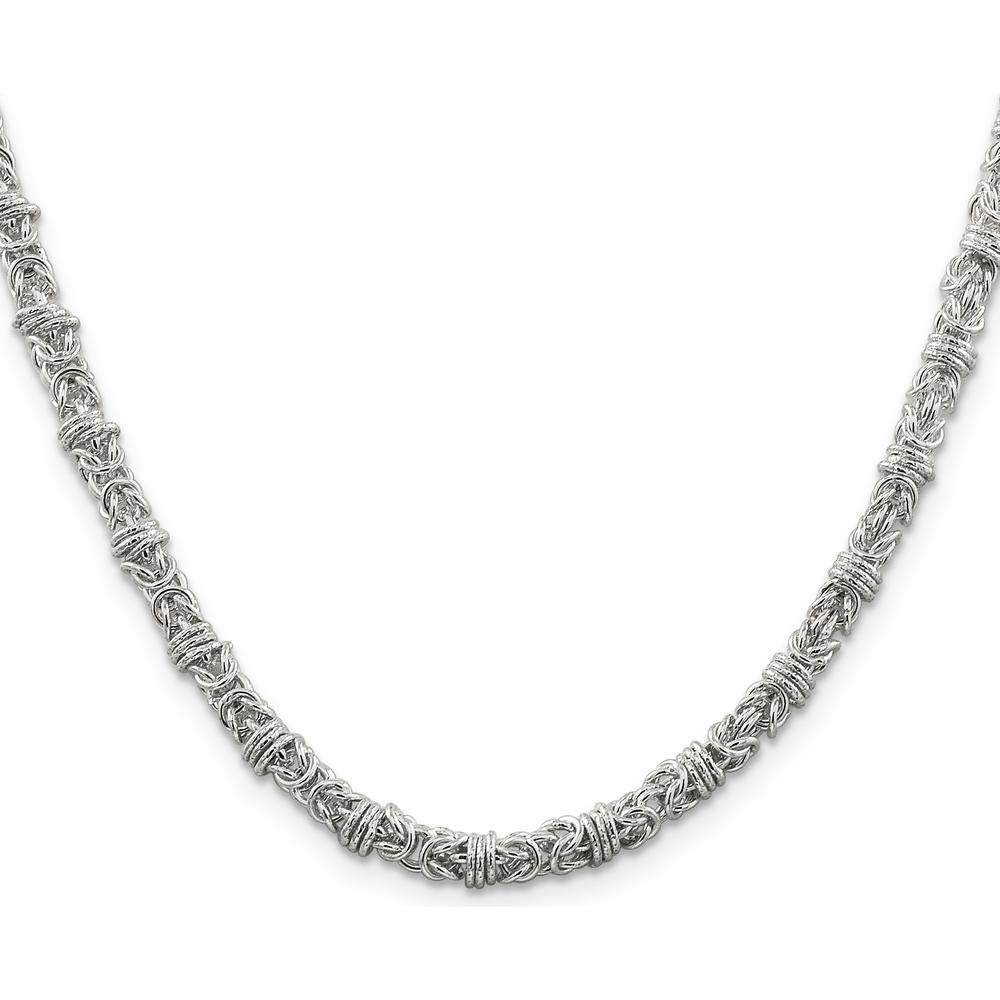 Sterling Silver 24" 4mm Fancy Byzantine Chain Necklace - Handcrafted with Polished Finish by Lumare Gioia