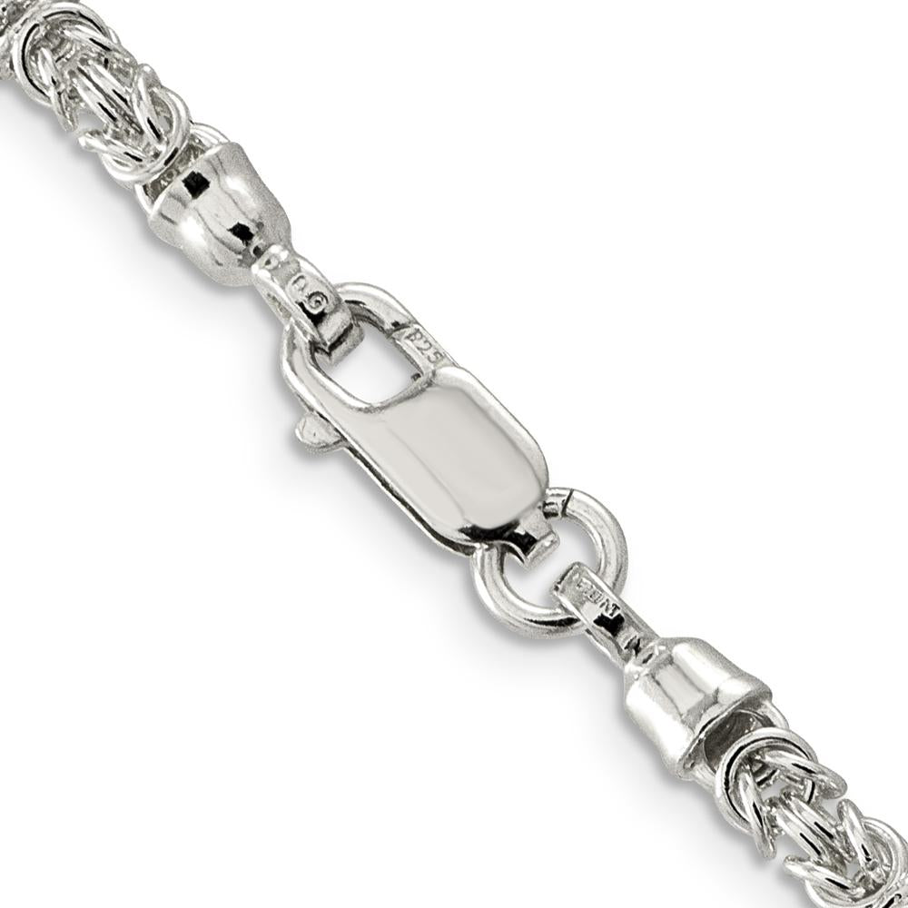 Sterling Silver 24" 4mm Fancy Byzantine Chain Necklace - Handcrafted with Polished Finish by Lumare Gioia
