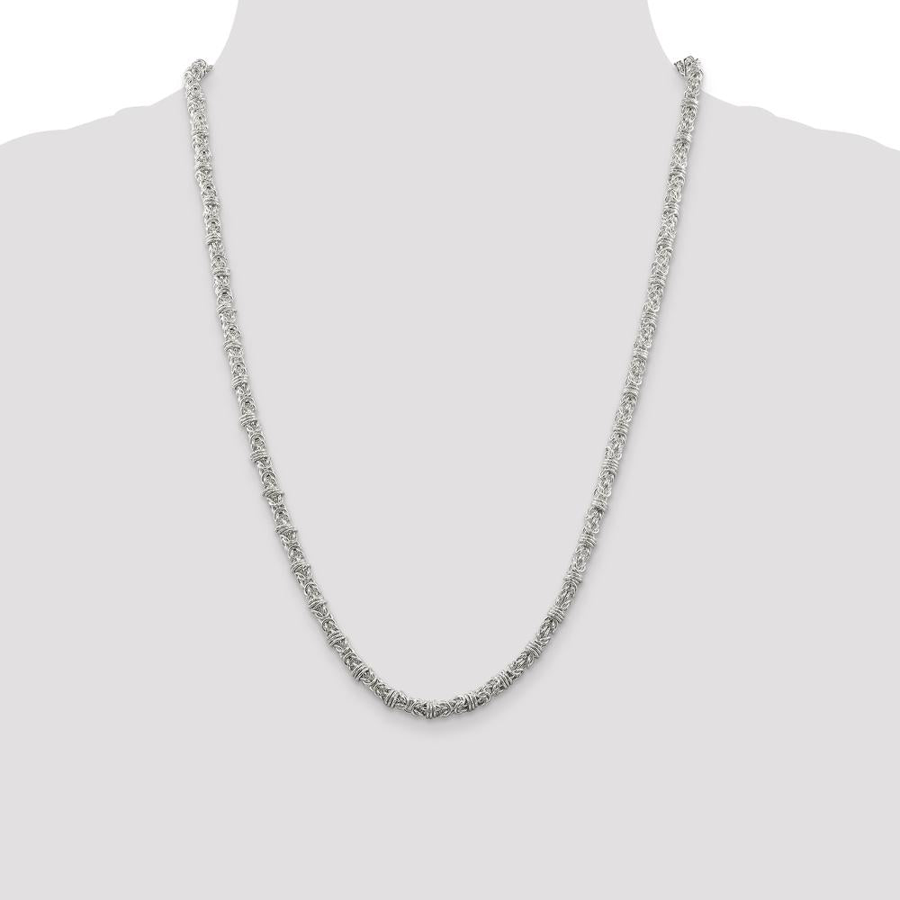 Sterling Silver 24" 4mm Fancy Byzantine Chain Necklace - Handcrafted with Polished Finish by Lumare Gioia