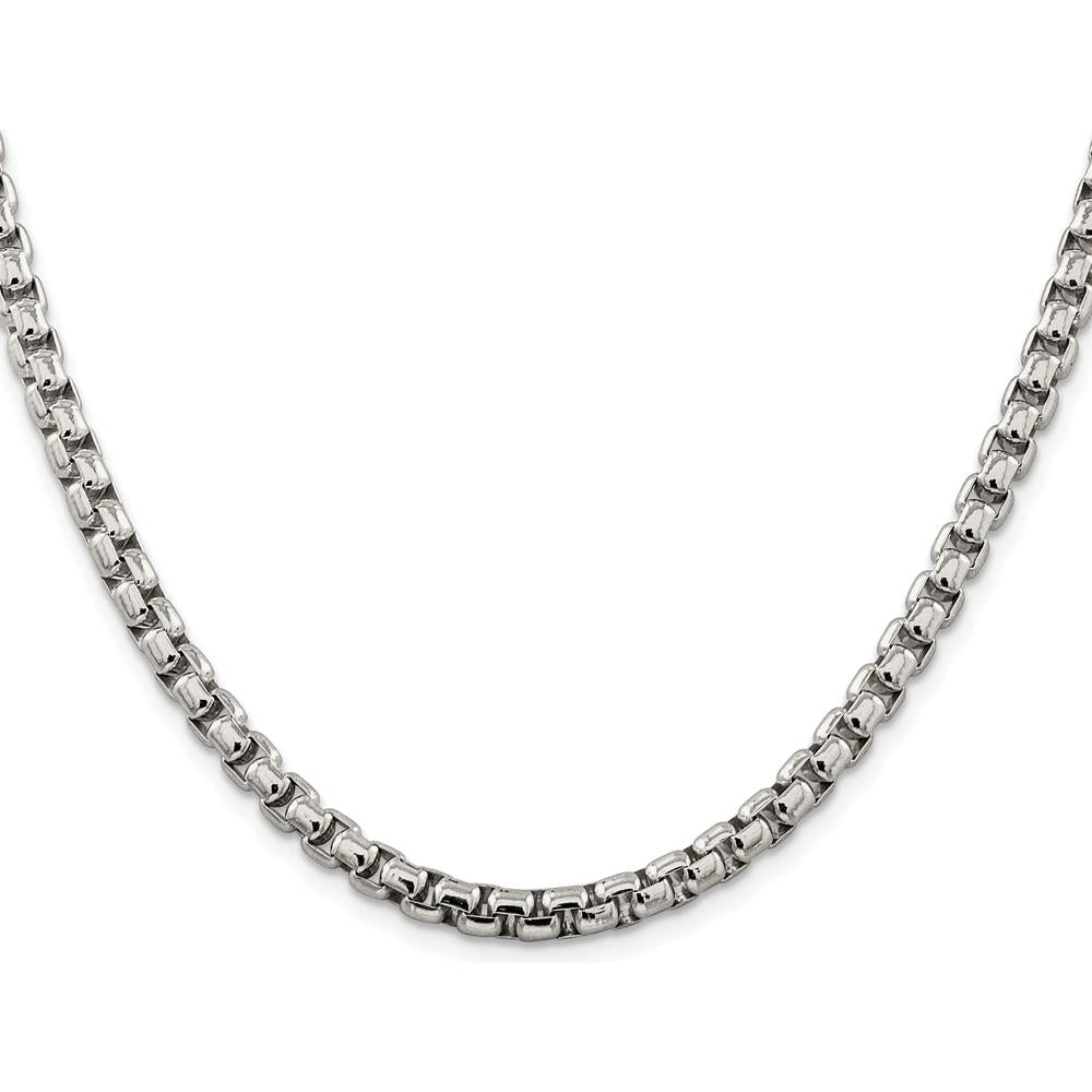 Sterling Silver 24" 5.2mm Round Box Chain Necklace with Rhodium Plating by Lumare Gioia