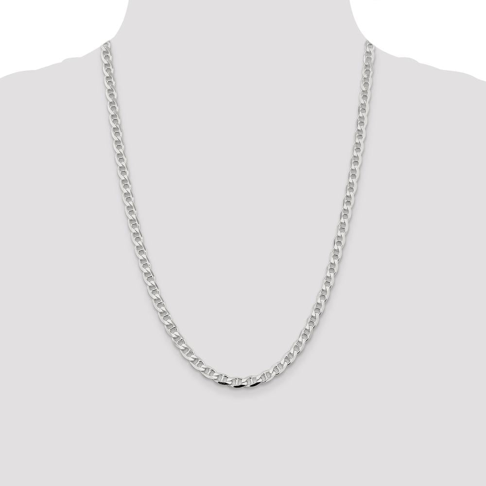 Sterling Silver 24" 5.7mm Diamond-Cut Flat Anchor Curb Chain by Lumare Gioia