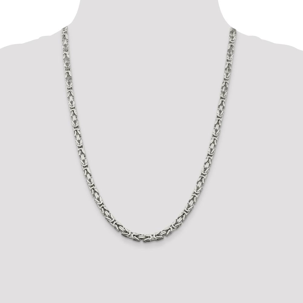 Sterling Silver 24" 5mm Byzantine Chain Necklace - Polished Finish by Lumare Gioia