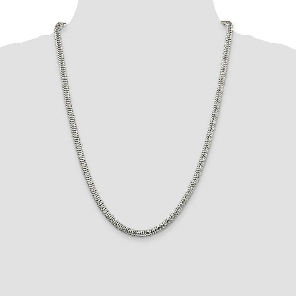 Sterling Silver 24" 5mm Round Snake Chain Necklace - Polished Finish with Anti-Tarnish Coating by Lumare Gioia