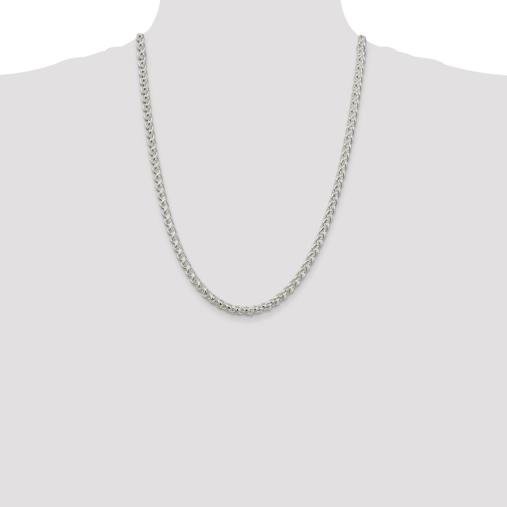 Sterling Silver 24" 5mm Round Spiga Chain with Polished Finish and Lobster Clasp by Lumare Gioia