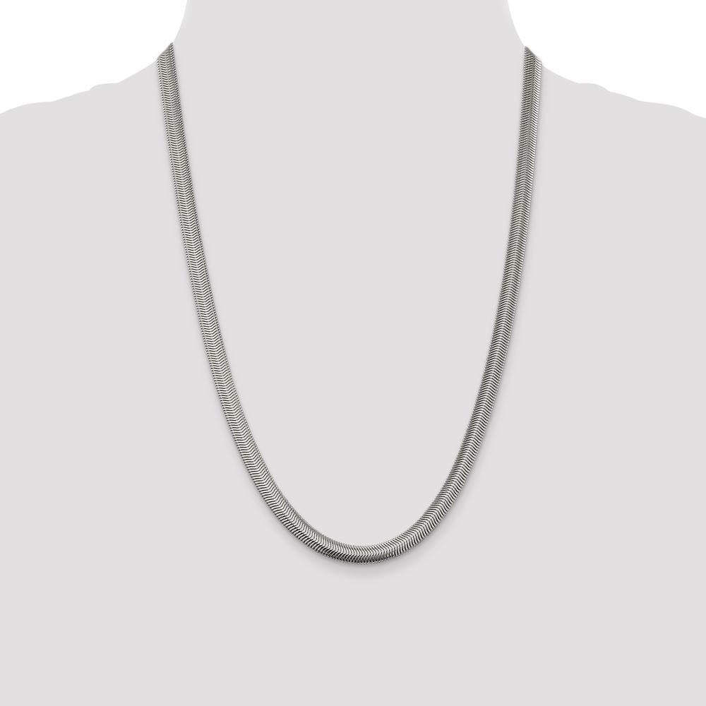 Sterling Silver 24" 6.25mm Flat Oval Snake Chain Necklace with Lobster Clasp by Lumare Gioia