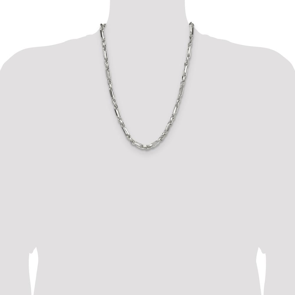 Sterling Silver 24" 6mm Diamond-Cut Figarope Chain with Lobster Clasp by Lumare Gioia