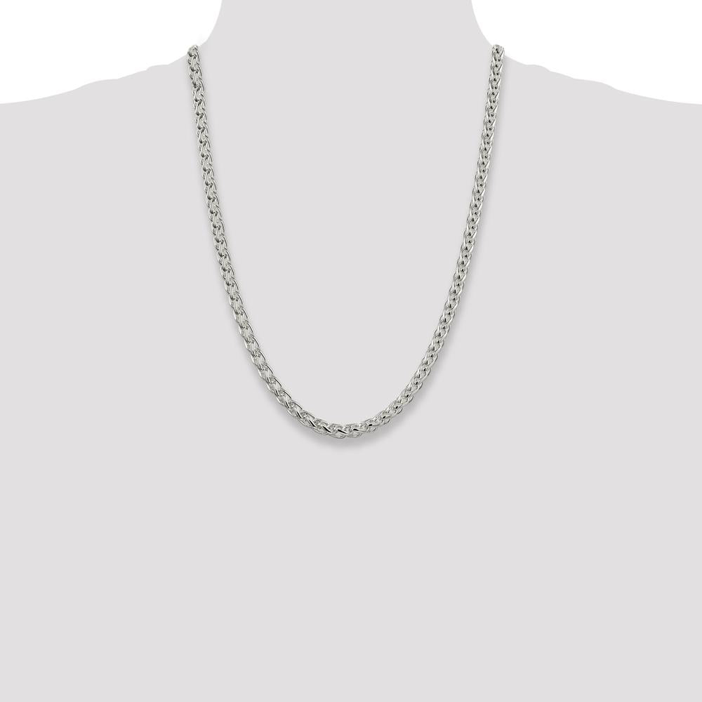 Sterling Silver 24" 6mm Round Spiga Chain Necklace with Polished Finish and Anti-Tarnish Coating by Lumare Gioia
