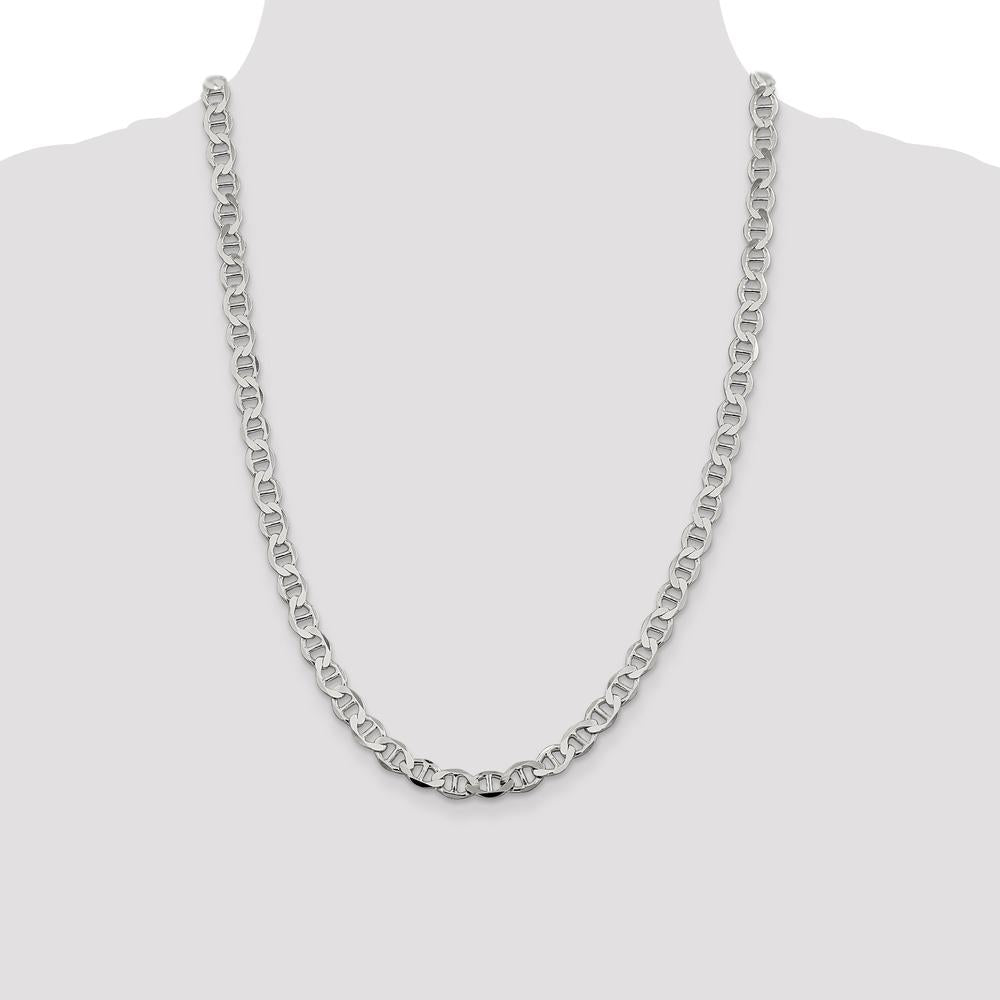 Sterling Silver 24" 7.1mm Polished Flat Anchor Chain Necklace by Lumare Gioia