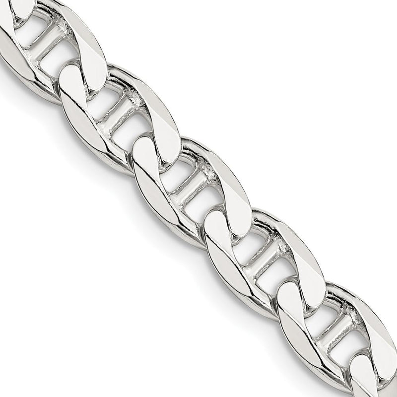 Sterling Silver 24" 7.4mm Diamond-Cut Flat Anchor Curb Chain with Lobster Clasp by Lumare Gioia