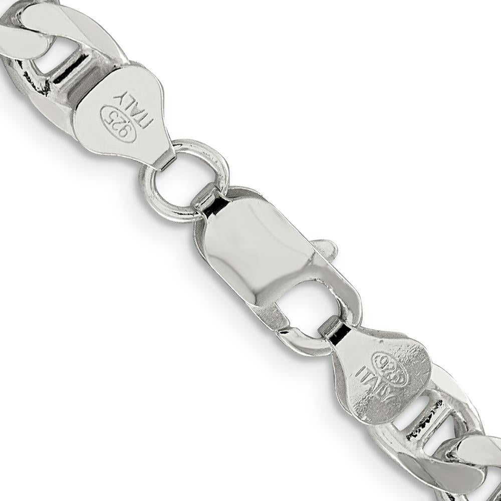 Sterling Silver 24" 7.4mm Diamond-Cut Flat Anchor Curb Chain with Lobster Clasp by Lumare Gioia