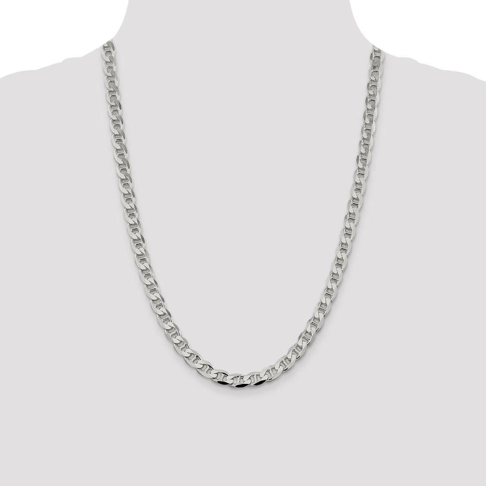 Sterling Silver 24" 7.4mm Diamond-Cut Flat Anchor Curb Chain with Lobster Clasp by Lumare Gioia