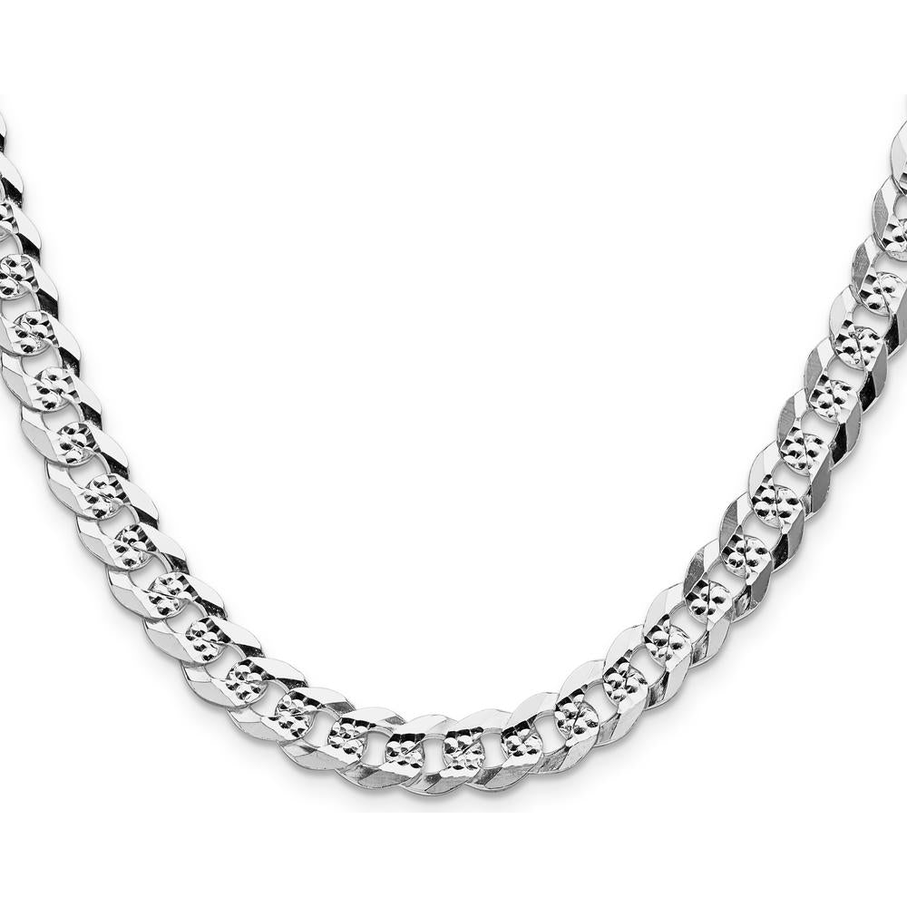 Sterling Silver 24" 7.9mm Flat Diamond-Cut Pave Curb Chain Necklace by Lumare Gioia