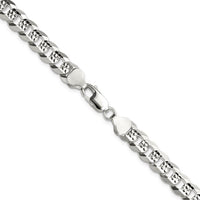 Sterling Silver 24" 7.9mm Flat Diamond-Cut Pave Curb Chain Necklace by Lumare Gioia