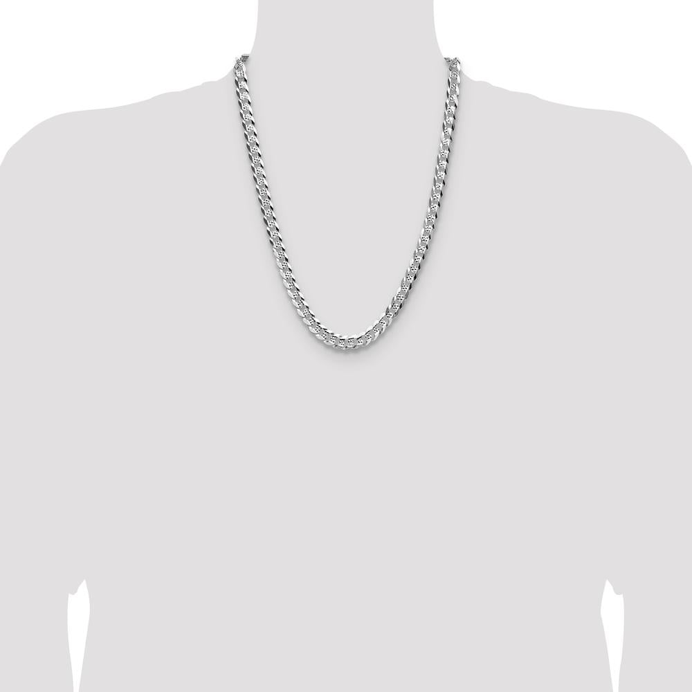 Sterling Silver 24" 7.9mm Flat Diamond-Cut Pave Curb Chain Necklace by Lumare Gioia
