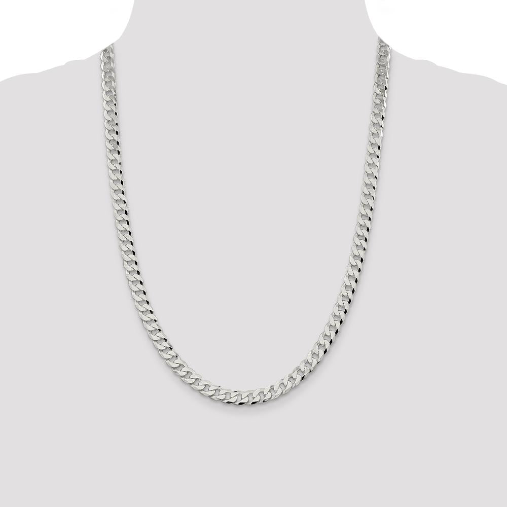 Sterling Silver 24" 7mm Beveled Curb Chain with Lobster Clasp - Polished Finish by Lumare Gioia