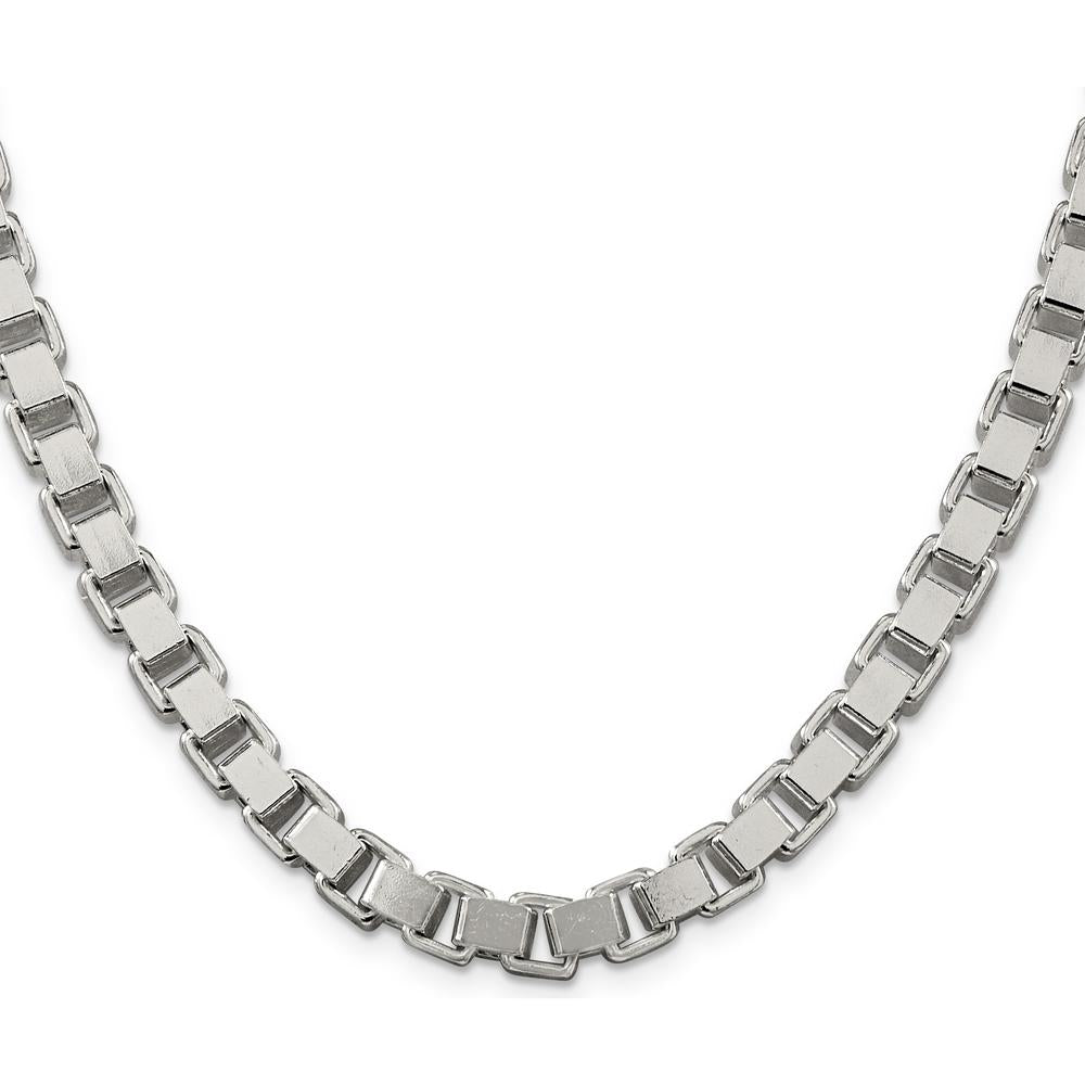 Sterling Silver 24" 7mm Box Chain Necklace with Polished Finish and Lobster Clasp by Lumare Gioia