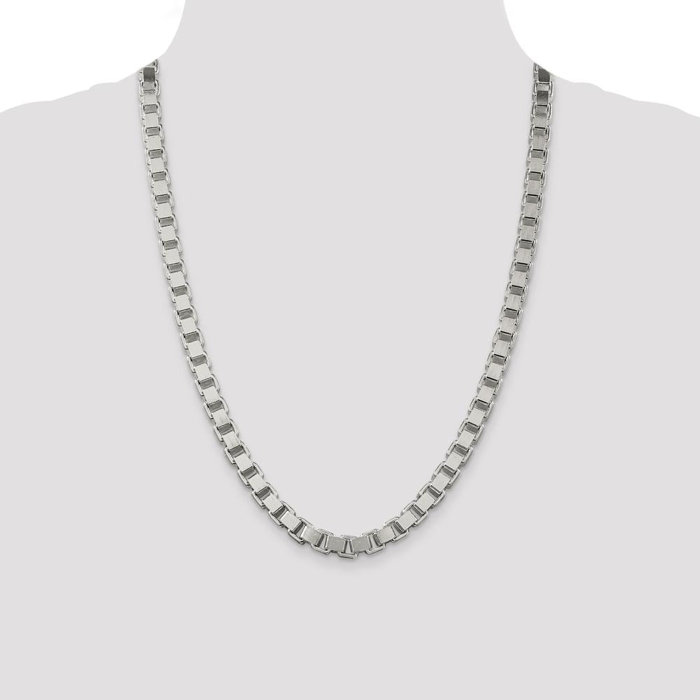 Sterling Silver 24" 7mm Box Chain Necklace with Polished Finish and Lobster Clasp by Lumare Gioia