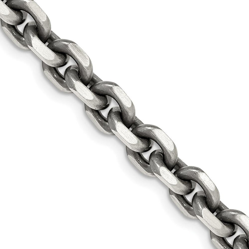 Sterling Silver 24" 7mm Diamond-Cut Elongated Open Link Chain by Lumare Gioia