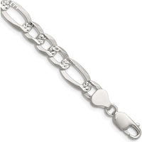 Sterling Silver 24" 8.0mm Flat Diamond-Cut Figaro Chain Necklace - Polished Finish by Lumare Gioia
