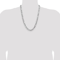 Sterling Silver 24" 8.0mm Flat Diamond-Cut Figaro Chain Necklace - Polished Finish by Lumare Gioia