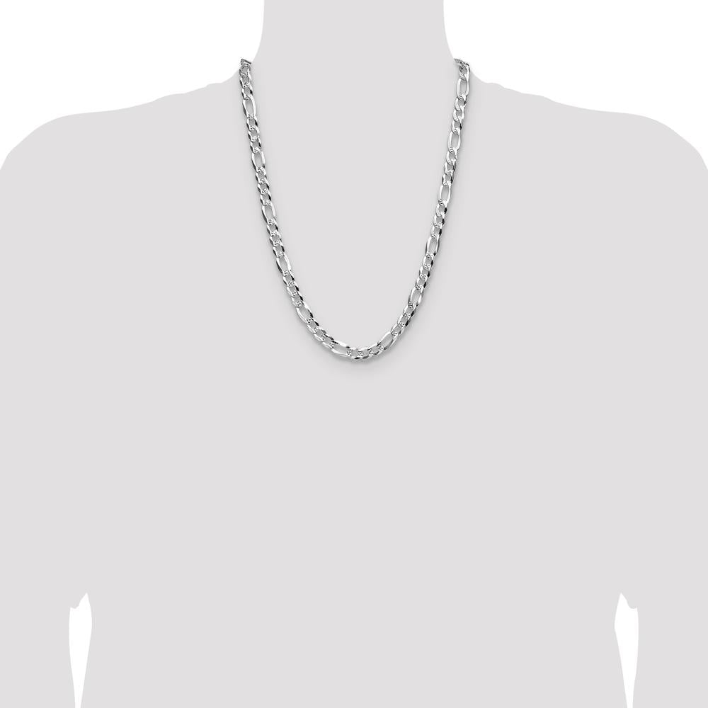 Sterling Silver 24" 8.0mm Flat Diamond-Cut Figaro Chain Necklace - Polished Finish by Lumare Gioia