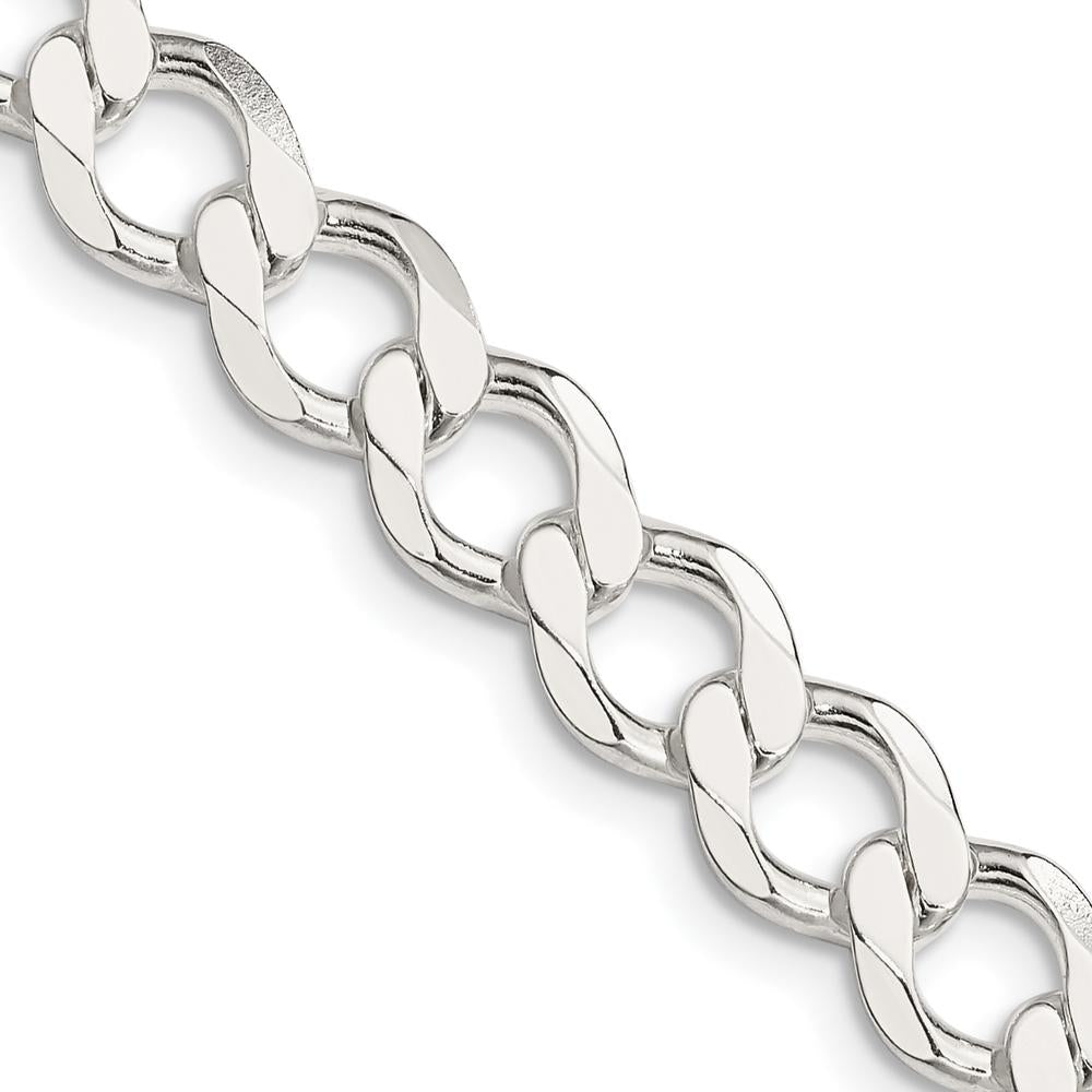 Sterling Silver 24" 8.1mm Semi-Solid Flat Curb Chain with Polished Finish - Men's Necklace by Lumare Gioia