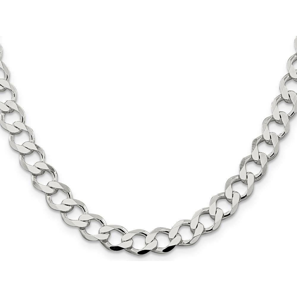 Sterling Silver 24" 8.1mm Semi-Solid Flat Curb Chain with Polished Finish - Men's Necklace by Lumare Gioia