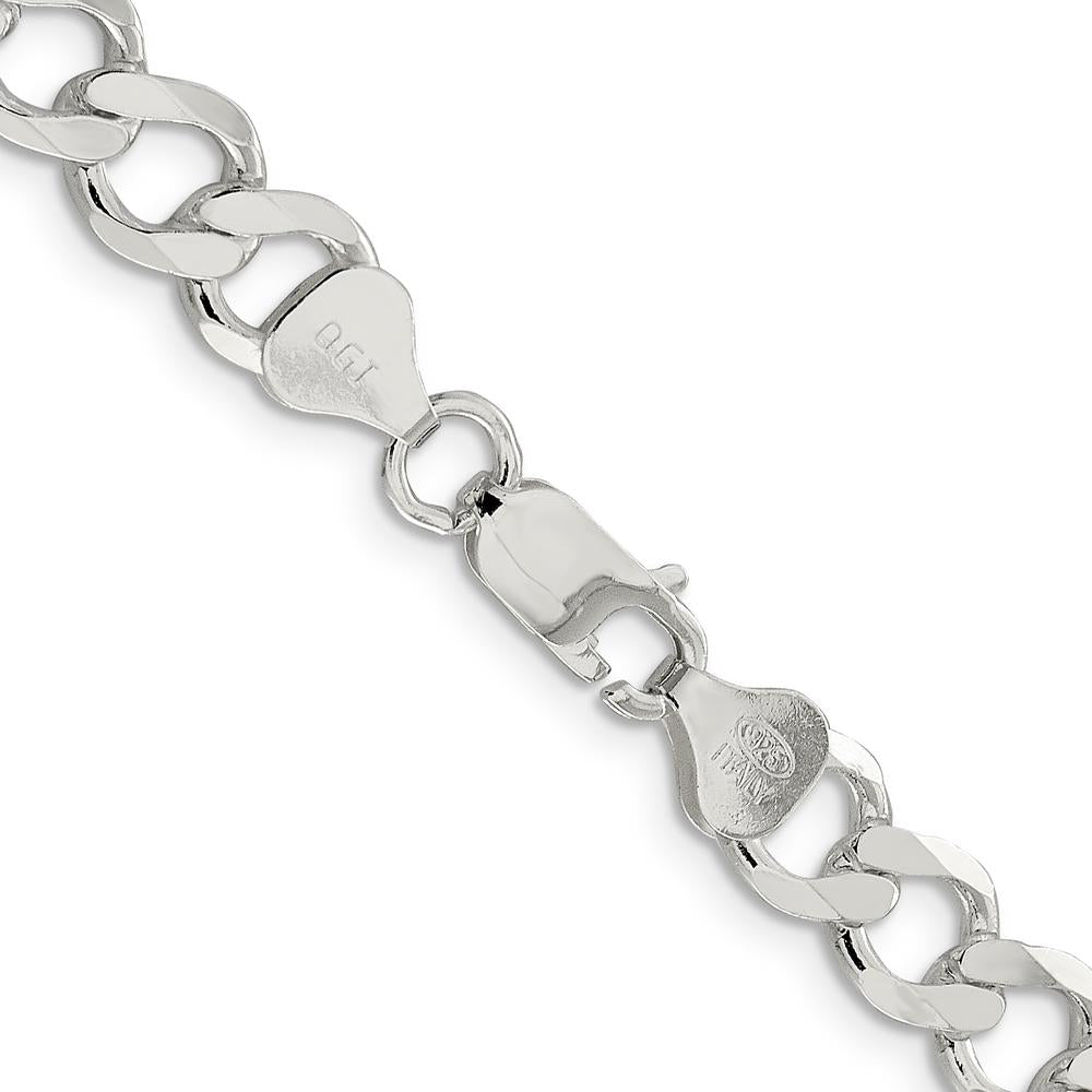 Sterling Silver 24" 8.1mm Semi-Solid Flat Curb Chain with Polished Finish - Men's Necklace by Lumare Gioia