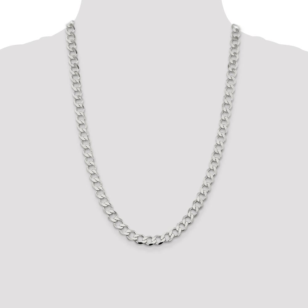 Sterling Silver 24" 8.1mm Semi-Solid Flat Curb Chain with Polished Finish - Men's Necklace by Lumare Gioia