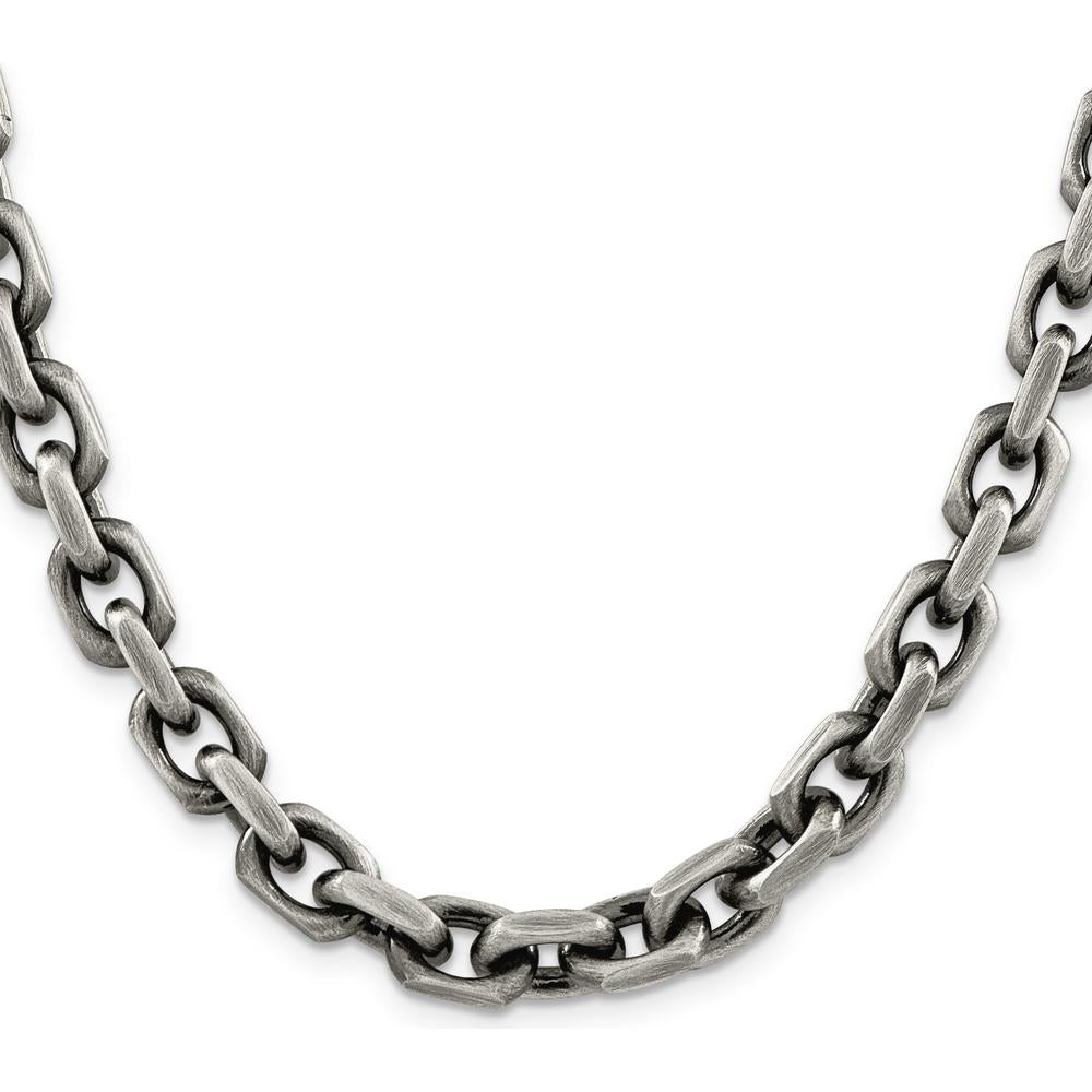 Sterling Silver 24" 8.6mm Diamond-Cut Cable Link Chain - Polished & Antiqued Finish by Lumare Gioia