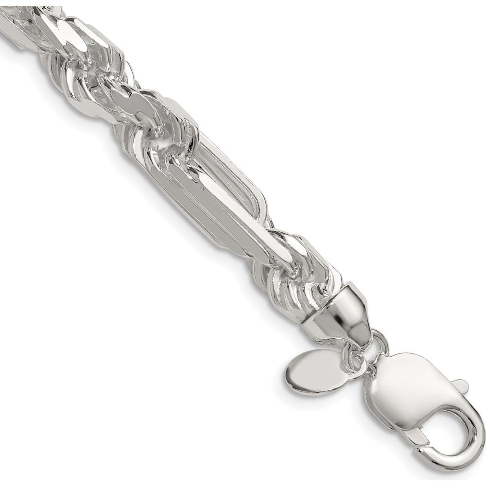 Sterling Silver 24" 8mm Diamond-Cut Figaro Chain with Lobster Clasp by Lumare Gioia