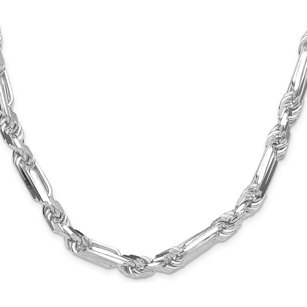 Sterling Silver 24" 8mm Diamond-Cut Figaro Chain with Lobster Clasp by Lumare Gioia