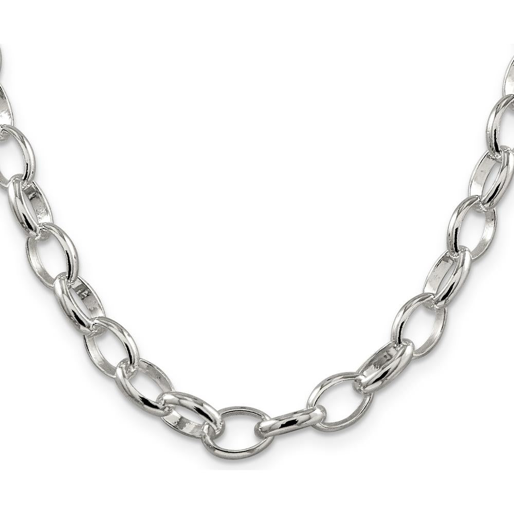 Sterling Silver 24" 8mm Fancy Rolo Chain Necklace with Polished Finish by Lumare Gioia