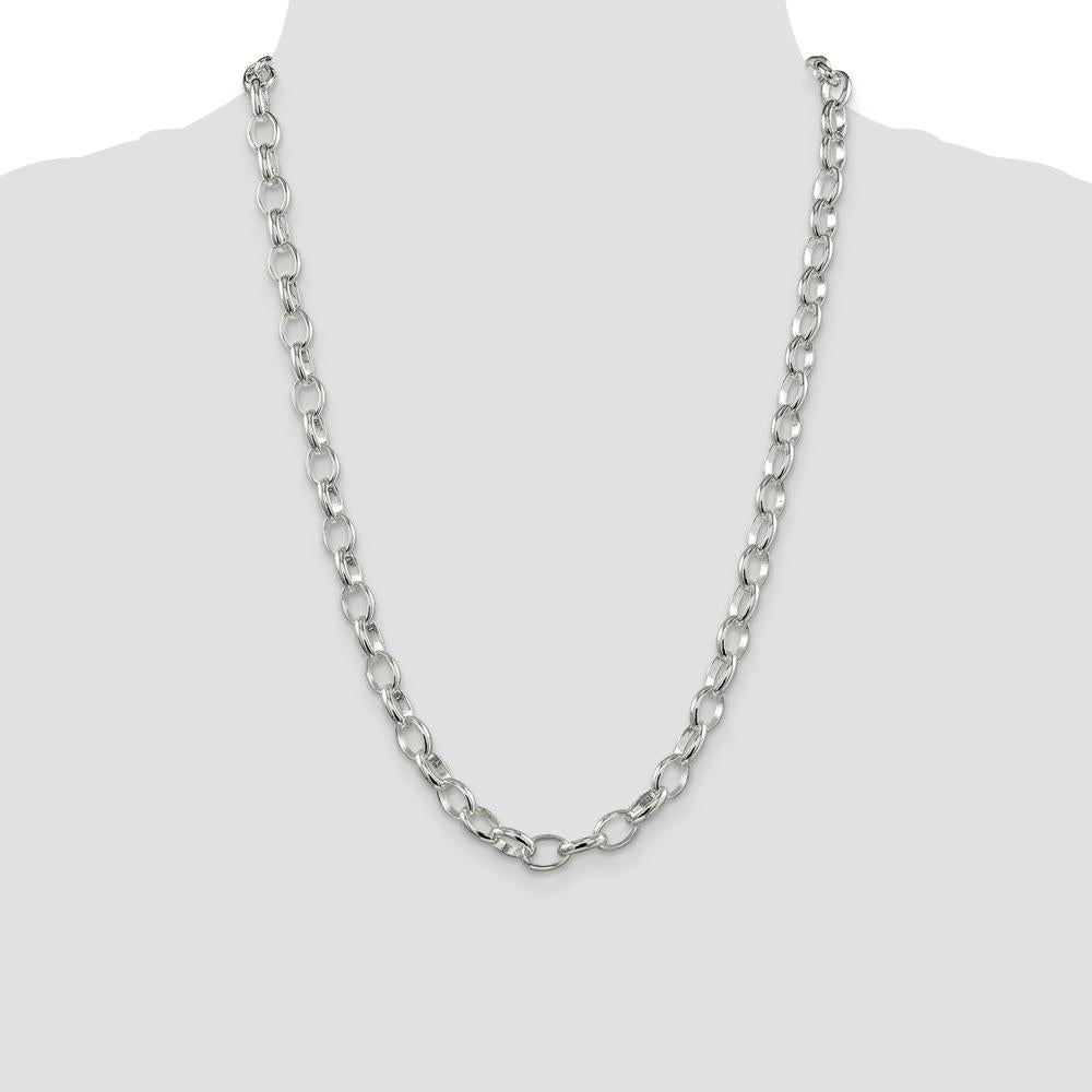 Sterling Silver 24" 8mm Fancy Rolo Chain Necklace with Polished Finish by Lumare Gioia