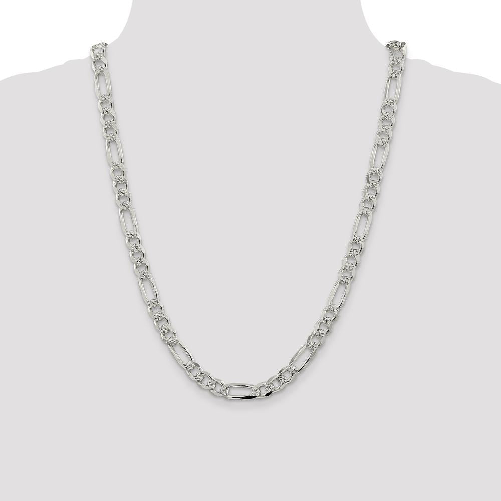 Sterling Silver 24" 8mm Pavé Flat Figaro Chain for Men by Lumare Gioia