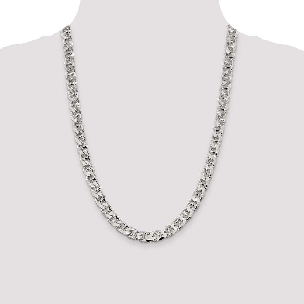 Sterling Silver 24" 9mm Diamond-Cut Flat Anchor Curb Chain - Polished Finish by Lumare Gioia