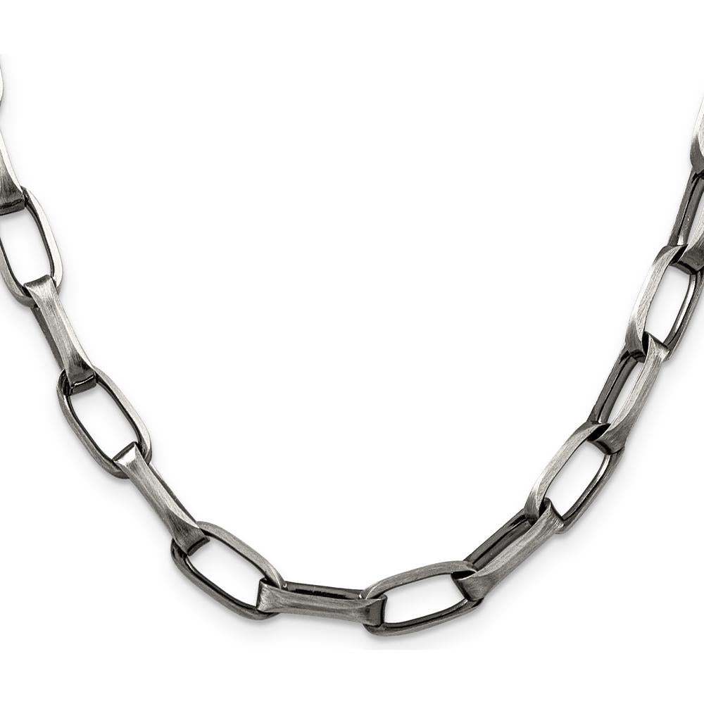Sterling Silver 24" Antiqued 8mm Elongated Open Link Chain with Lobster Clasp by Lumare Gioia