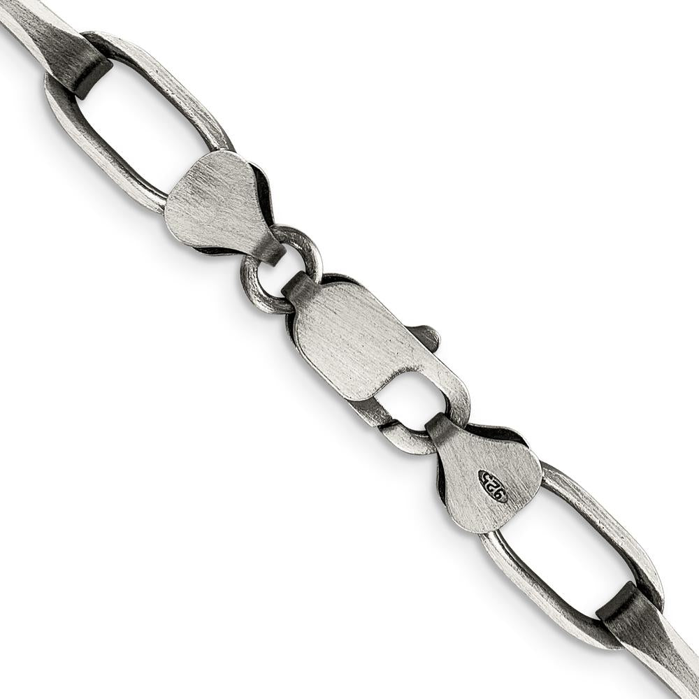Sterling Silver 24" Antiqued 8mm Elongated Open Link Chain with Lobster Clasp by Lumare Gioia