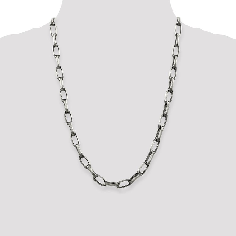 Sterling Silver 24" Antiqued 8mm Elongated Open Link Chain with Lobster Clasp by Lumare Gioia