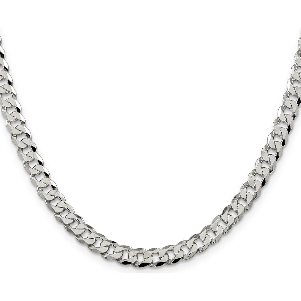 Sterling Silver 24" Beveled Curb Chain Necklace - Polished Finish, 6mm Width by Lumare Gioia