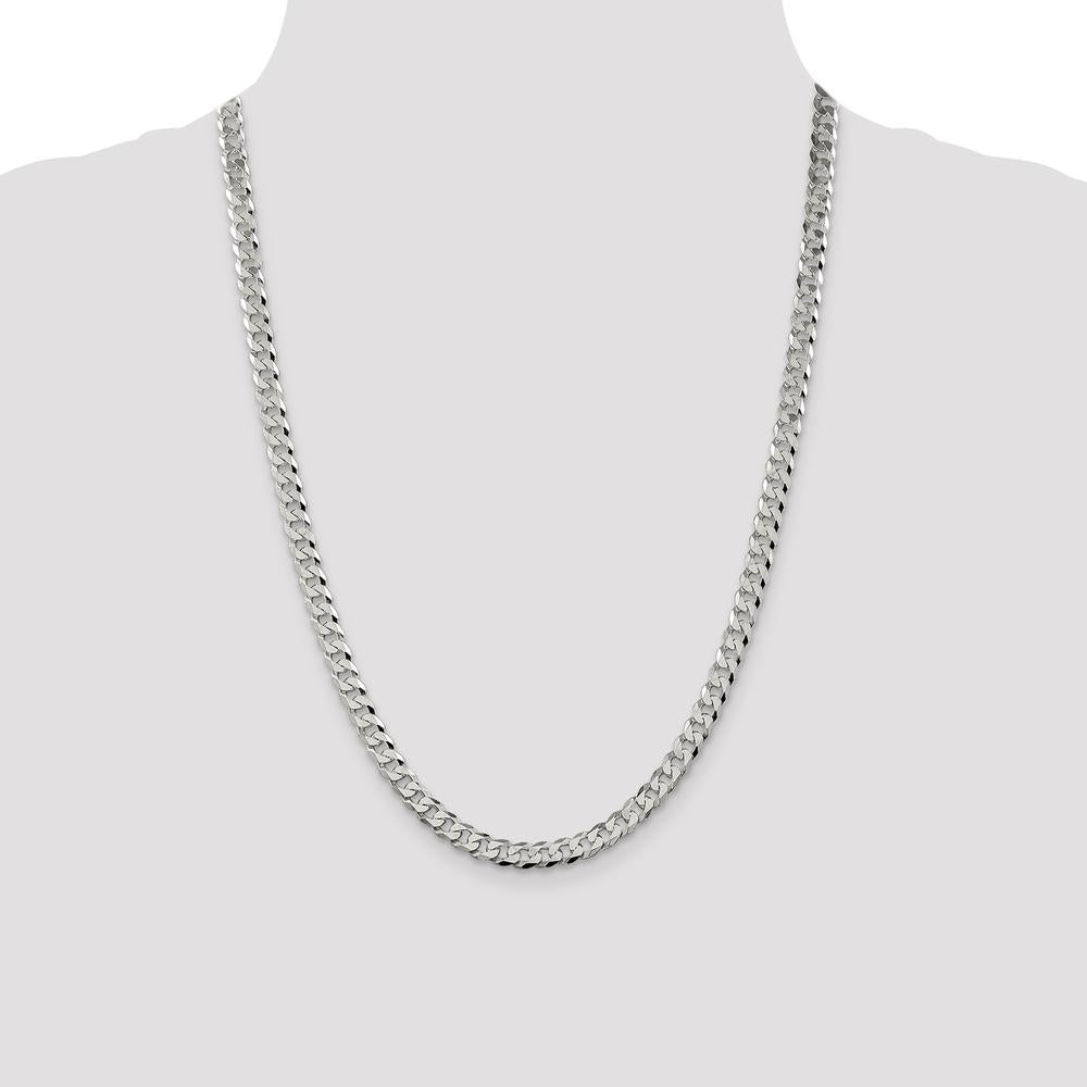 Sterling Silver 24" Beveled Curb Chain Necklace - Polished Finish, 6mm Width by Lumare Gioia